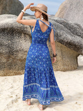 Printed V-Neck Tie Shoulder Dress OutfitFlow
